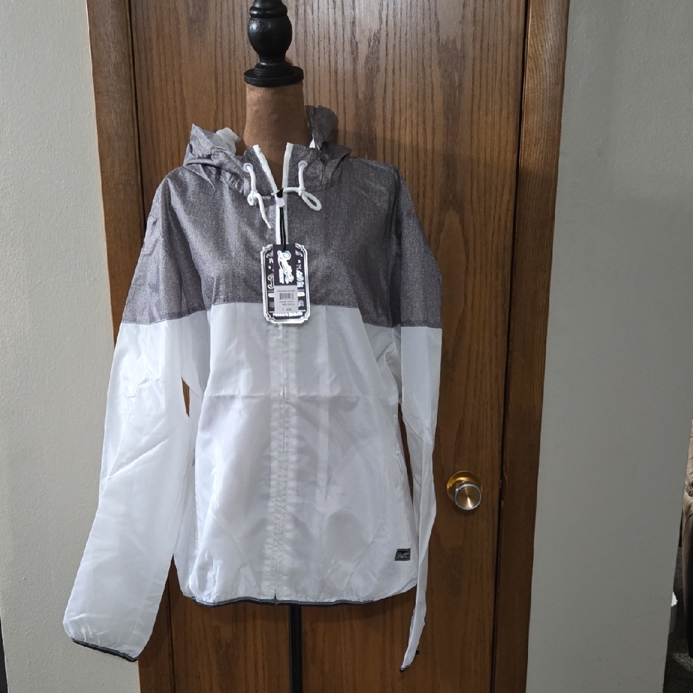 Brooks Gray and White Windbreaker Jacket